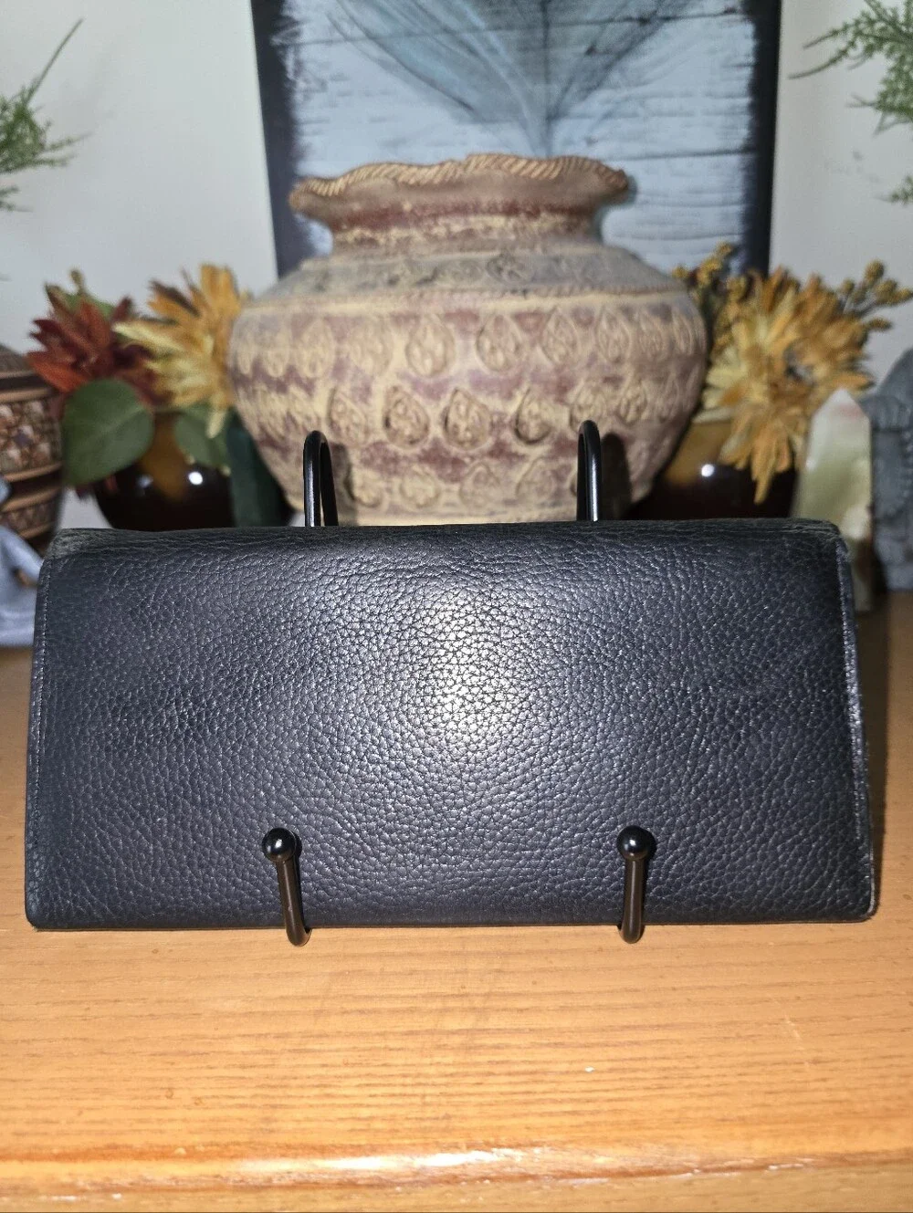 Burberry Black Leather Long Bifold Wallet EUC